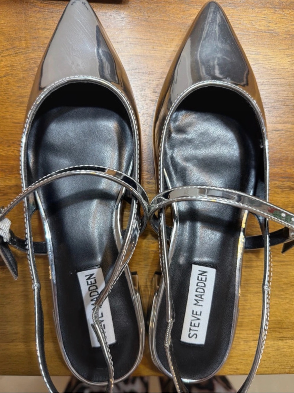 Steve Madden Silver Pointed-Toe Slingback Flats